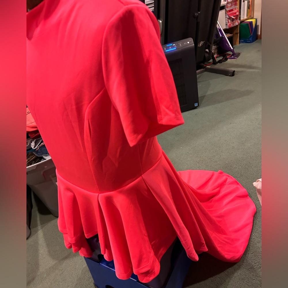 Hot Pink ruffed shirt with long train